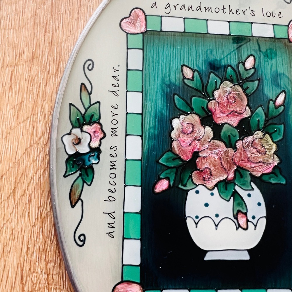 Vtg Grandmother's Love Floral Glass Suncatcher Wall Plaque Decor Cottagecore - Picture 5 of 10